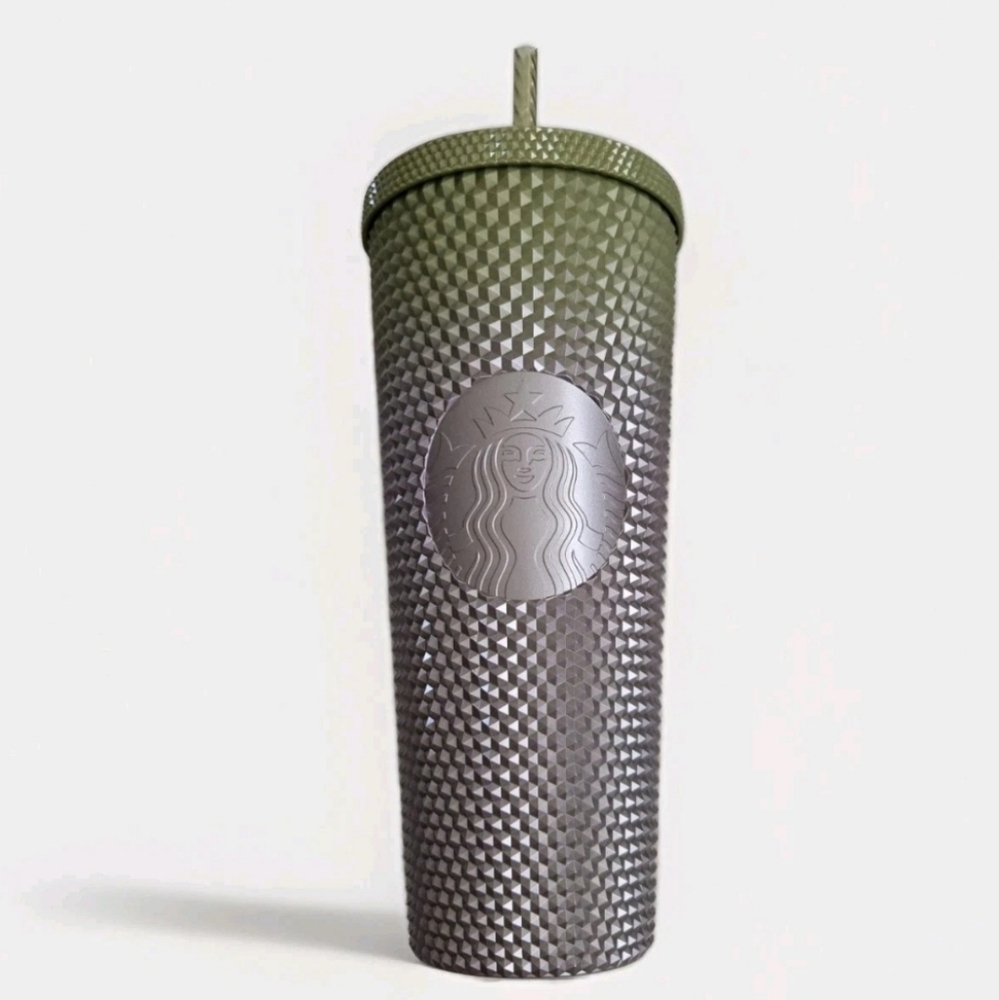Starbucks 2024 Olive Green Gunmetal Studded Tumbler 24oz Venti Cup Straw Ombre